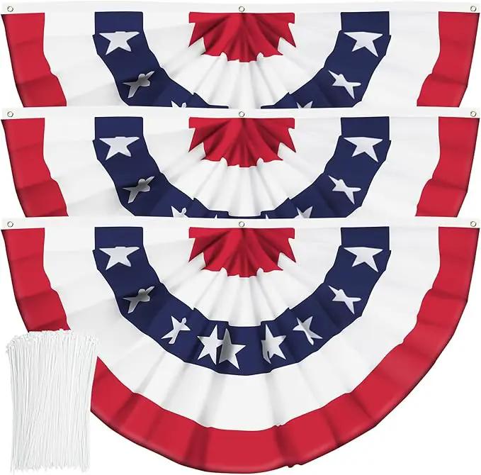 USA Pleated Fan Flag American US Bunting Flag Patriotic Half Fan Banner Flag with Canvas Header and Brass Grommets for 4th of July Memorial Day Indoor Outdoor Decoration (3, 2x4 Feet) by GreenHaven Gardens