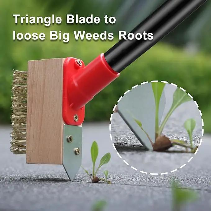 Moss Remove Brush with Long Handle(53IN), Deck Crevice Cleaning Tool, Weed Remover with Wire Brush & Metal Blade, Crack Moss Remover for Pavement Driveway Patio Sidewalk Paver(3 Brush Heads) by GreenHaven Gardens