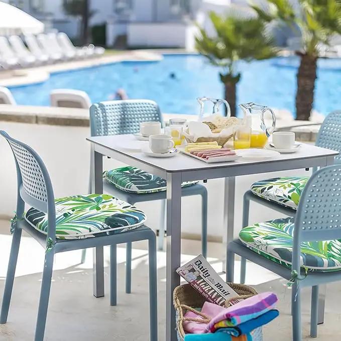 Indoor/Outdoor Chair Cushions 16x17 Inch, Patio Chair Cushions with Ties, All Weather Seat Cushions for Patio Furniture Home Garden Chair Use, Set of 2, Islamorada Blue Green by GreenHaven Gardens