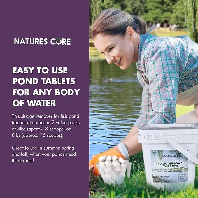 Nature's Core Muck Removal Tablets Natural Pond Sludge Remover, Cleans & Clears Away Muck & Sludge, Safe for The Environment, Treats 1,500 Sq Ft, 3 Month Supply, 8 Scoops, 4 lb by GreenHaven Gardens