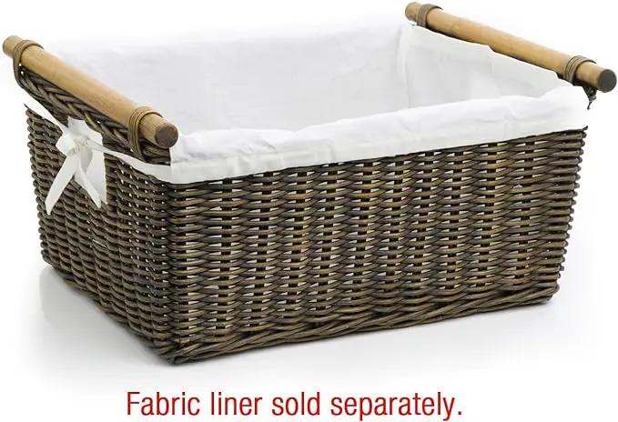 The Basket Lady Pole Handle Wicker Storage Basket, Medium, 16 in L x 12 in W x 8.25 in H, Antique Walnut Brown by GreenHaven Gardens