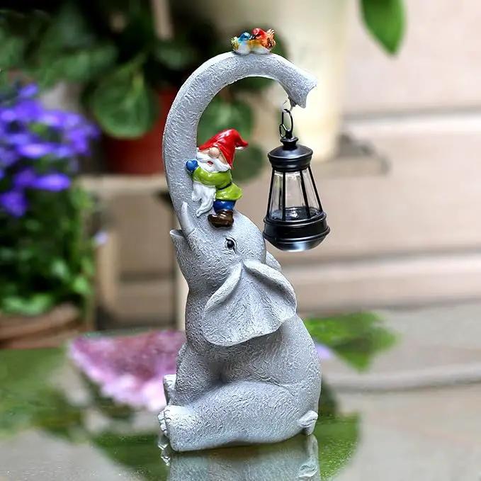 Elephant Statues Garden Decor - Lucky Elephant Outdoor Statues with Solar Powered Lantern, Elephant Statue Gifts for Women,Resin Yard Art for Outdoor & Home Decor(11" Elephant) by GreenHaven Gardens
