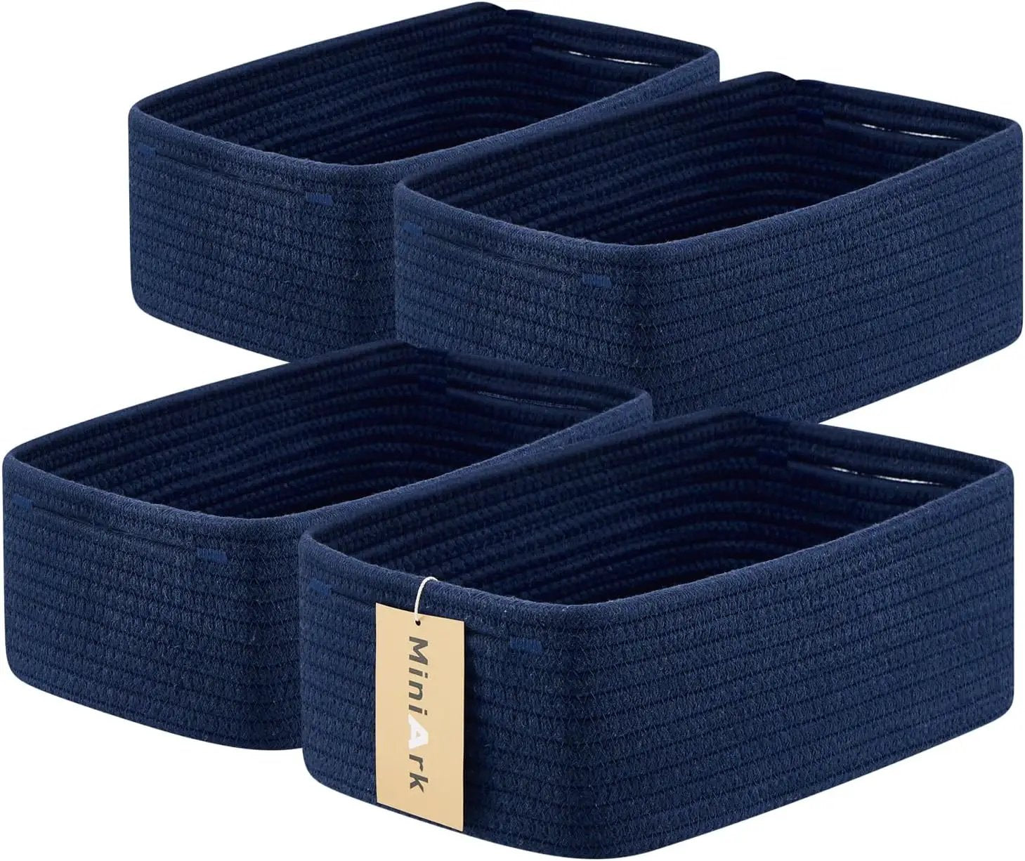 Small Storage Baskets for Organizing | Closet Organizer Bins | Shelf Toy Basket | Woven Rope Baskets | Cube Decorative Box | Shallow Basket | 13x8.5x5.1” | 4 Packs Navy Blue by GreenHaven Gardens