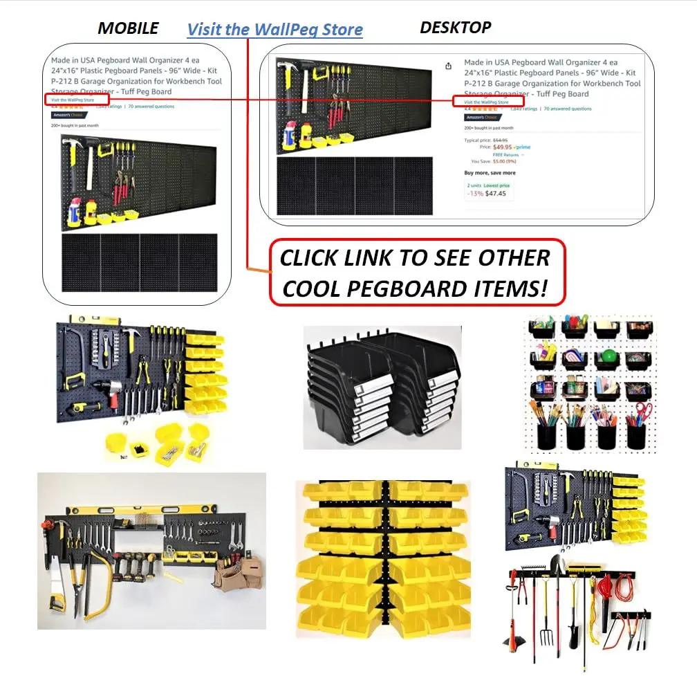 WallPeg Made in USA Pegboard Panels Garage Organization - Wall Storage Kit (PB-2 B) (2) ea - 24" x 16" Peg Board Tool Organizer Panel Set - Garage Organizer Kit by GreenHaven Gardens