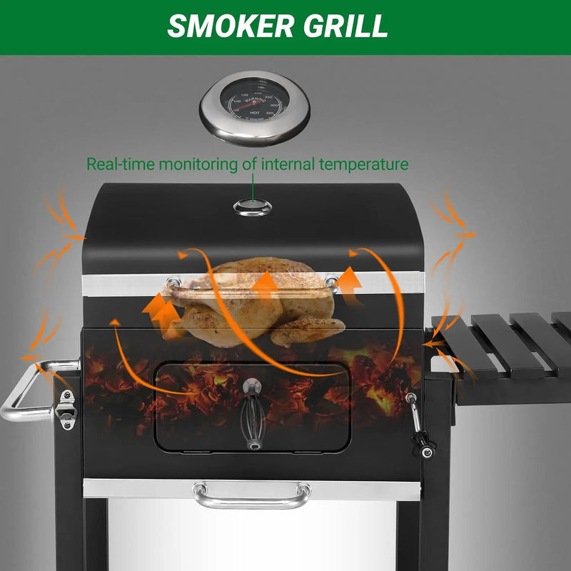 Outvita Large Barrel Charcoal BBQ Grills with 794 SQ.IN. Cooking Area, Outdoor Barbecue Grill with Adjustable Charcoal Tray & Foldable Side Table for Backyard Patio Picnic by GreenHaven Gardens