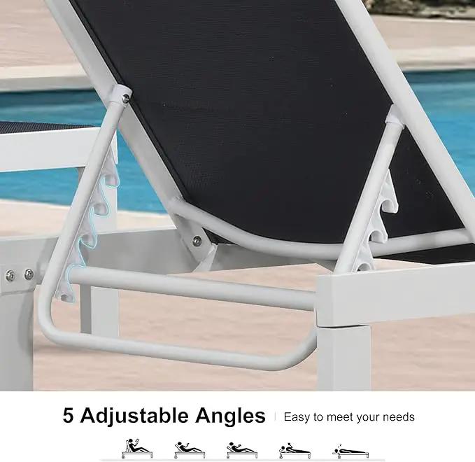 PURPLE LEAF Outdoor Chaise Lounge Staight Legs Adjustable Sunbathing Recliner with Side Table Navy Blue 2 Sets by GreenHaven Gardens