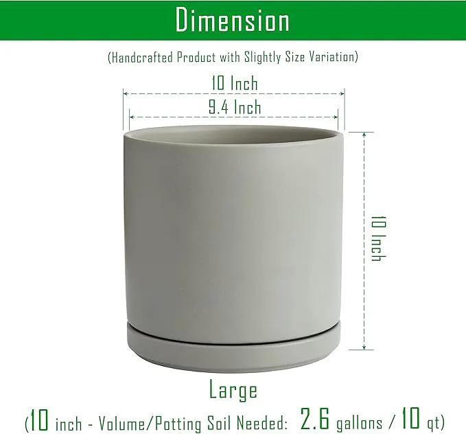 D'vine Dev Set of 2 Plants Pots, 10 Inch Ceramic Planter Pot for Plants with Drainage Hole and Saucer, Speckled Grey, 94-V-E-3 by GreenHaven Gardens
