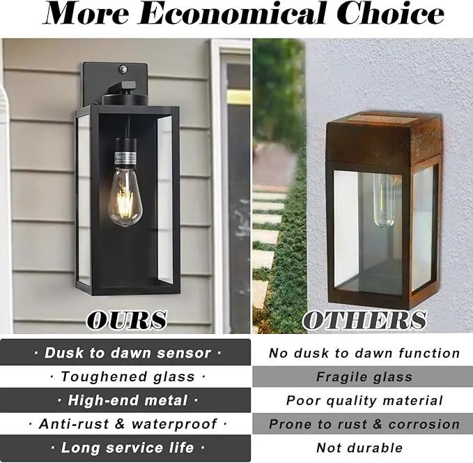 16-inch Dusk to Dawn Outdoor Wall Light Fixture, Large Black Exterior Wall Lantern Waterproof, Farmhouse Porch Sconce Lighting, Modern Wall-Mounted Outside Lights for House Garage, Patio Lamp, 2 Packs by GreenHaven Gardens