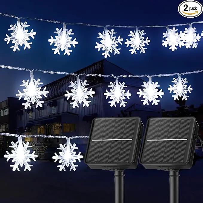 Brightown Solar Christmas Snowflake String Lights 2-Pack 100 LED 66FT Outdoor Waterproof Fairy Lights with 8 Lighting Modes for Wedding, Party, Tree, Room, Garden, Patio, Yard, Home(Pure White) by GreenHaven Gardens