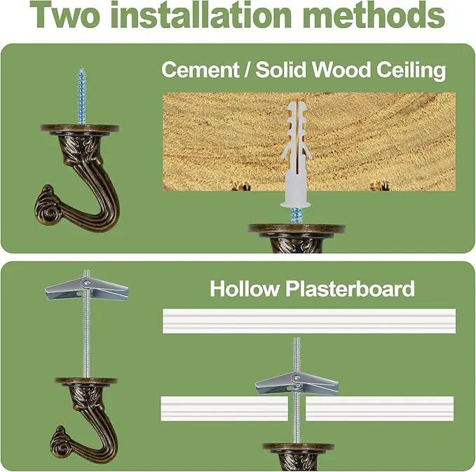 Ceiling Swag Hook Sets - Heavy Duty Hooks with Mounting Hardware for Hanging Plant, Ceiling or Extender Chains - Easy Install with Screws/Brackets by GreenHaven Gardens