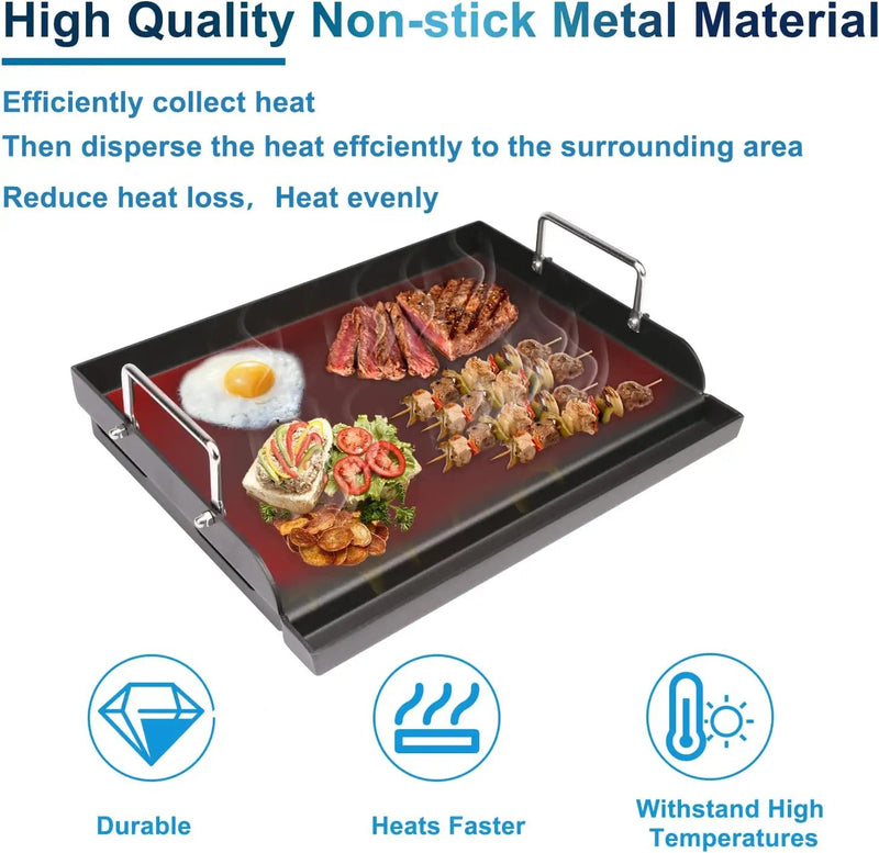 Griddle for Gas Grill, Flat Top Cast Iron Griddle Insert for Outdoor Gas Grill, 17" x13" Nonstick Coating Cooking Skillet Pan Teppanyaki for Weber Charbroil Camp Chef and Gas/Charcoal/Electric Grill by GreenHaven Gardens
