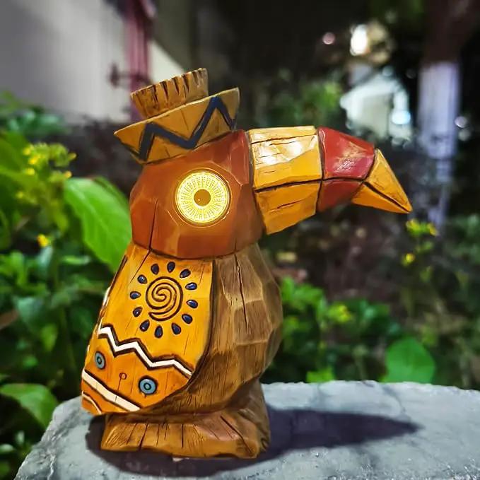 Solar Tiki Statue-WoodWoodpecker Bird-Garden Hawaiian - Solar Outdoor Light Garden Sculptures & Statues Totem Pole Bar Outdoor Patio Pool Yard Summer Decorations by GreenHaven Gardens
