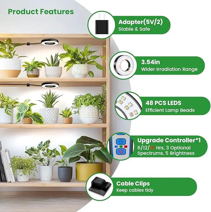 Wiaxulay Grow Lights for Indoor Plants, 48 LEDs Full Spectrum LED Plant Grow Light, Under Cabinet Grow Lamp with Auto Timer 6/12/16 Hrs, 3 Lighting Mode, 5 Brightness Levels, One Head (3.5in) by GreenHaven Gardens