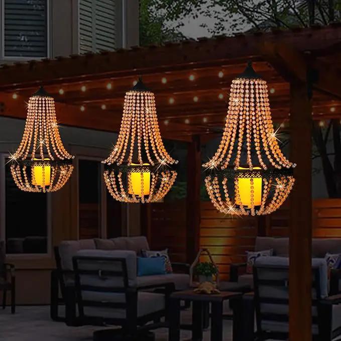 Hanging Candle Lantern, 27” Battery Operated Modern Clear Acrylic Crystal Chandeliers with Flickering Yellow Led Candle Light S Hooks for Garden, Backyard, Gazebo, Room Indoor Outdoor Decor by GreenHaven Gardens