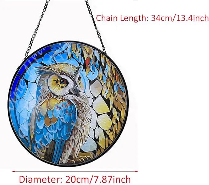 Hanging Stained Glass for Windows,20cm/7.87inch Owl Suncatcher Stained Glass Garden Hangings Ornaments Mother's Day Valentine's Day Halloween Fall Christmas Decor for Home (B Style) by GreenHaven Gardens