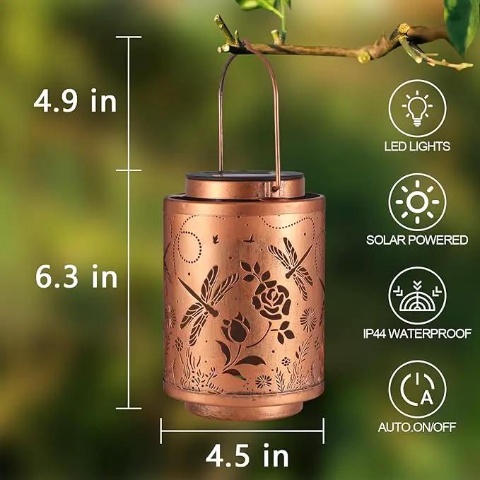Solar Outdoor Lanterns, Dragonfly Garden Decor LED Light Hanging Waterproof Solar Metal Lantern Birthday Gifts for Women Mon Grandma Sunflower Solar Lights Outdoor Decoration for Patio Pathway Yard by GreenHaven Gardens