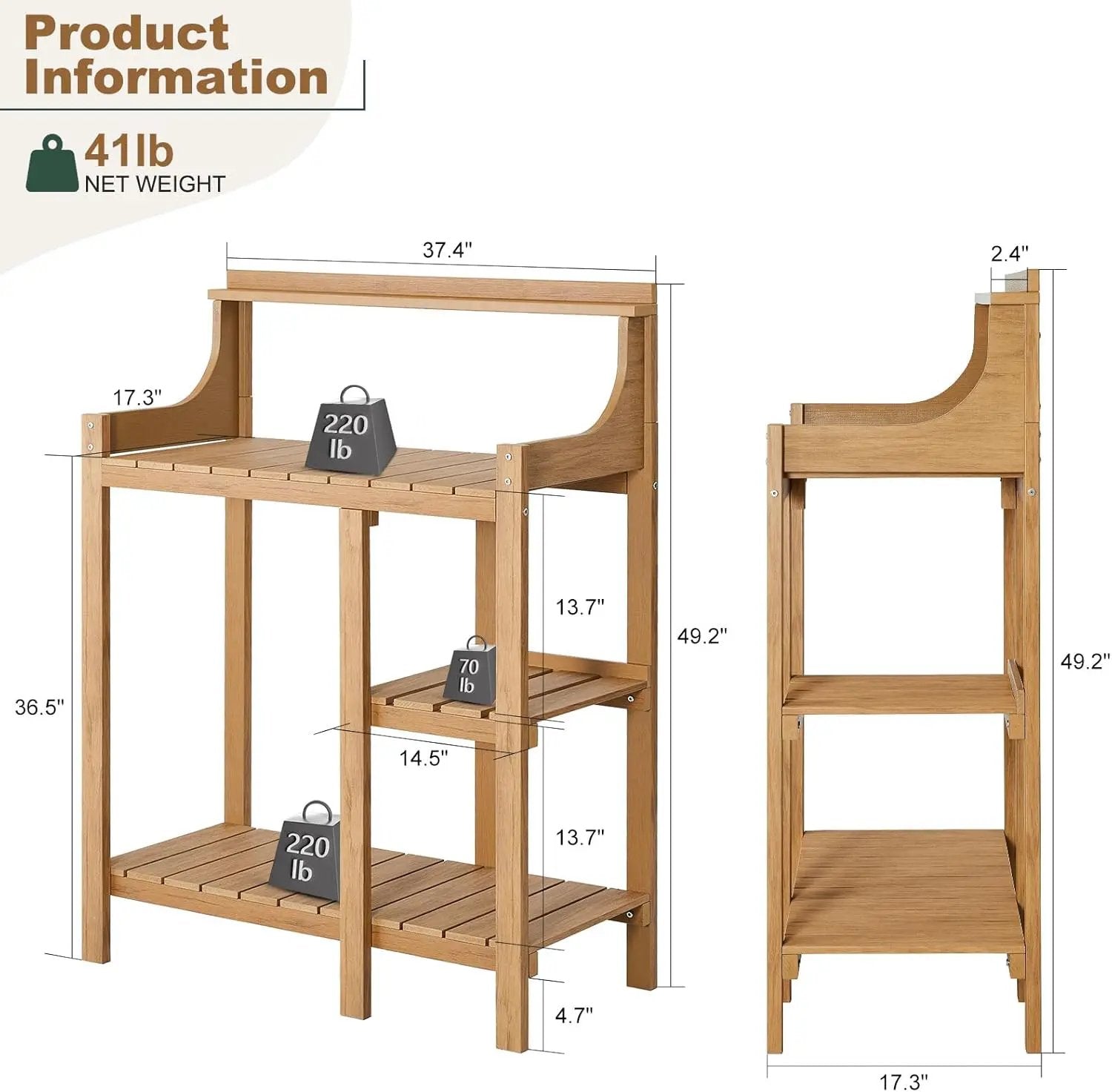 LMP Potting Bench, HDPS Potting Bench Table, 50’’x17.5x37.5' (LxWxH) All Weather Potting Table Work Station for Outside Gardening, Like Teak Wood by GreenHaven Gardens