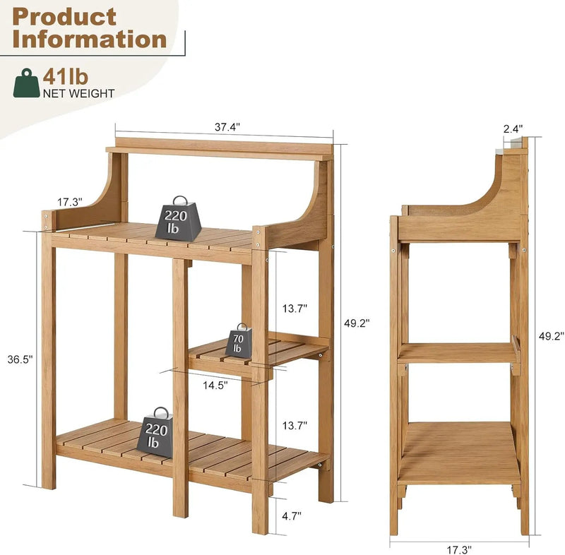 LMP Potting Bench, HDPS Potting Bench Table, 50’’x17.5x37.5' (LxWxH) All Weather Potting Table Work Station for Outside Gardening, Like Teak Wood by GreenHaven Gardens