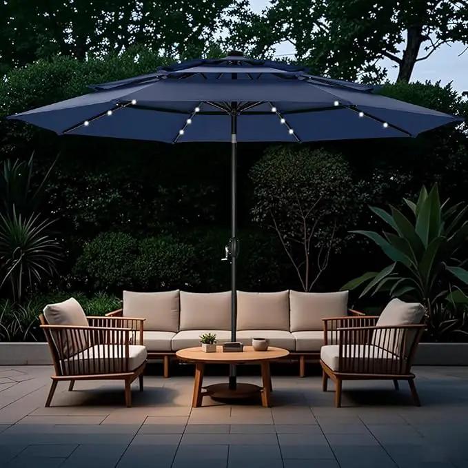 GREEN PARTY 10ft Outdoor Patio Umbrella, Auto-Tilt Market Table Umbrellas with Crank, 8 Sturdy Ribs & 1.5" Pole UV Protection for Garden Deck Backyard Pool by GreenHaven Gardens