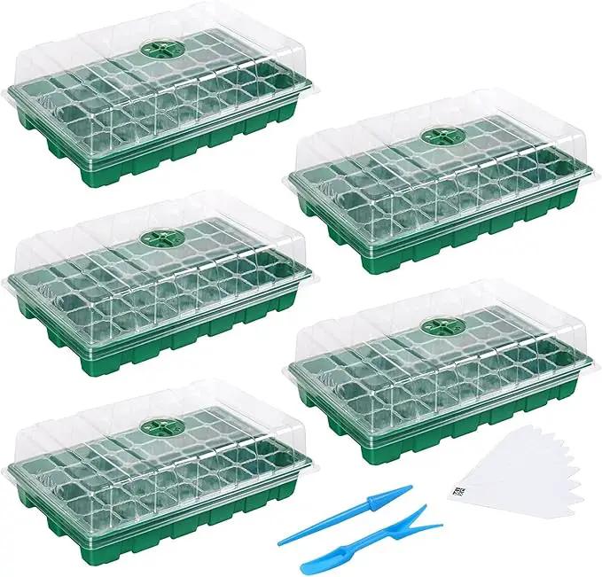 MIXC Seedling Trays Seed Starter Tray, 5-Pack Mini Propagator Plant Greenhouse Grow Kit with Humidity Vented Domes and Base for Seeds' Starting (40 Cells Per Tray, Total 200 Cells), Green by GreenHaven Gardens