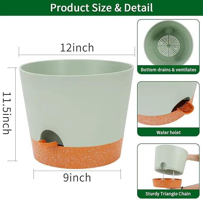GARDIFE 12 inch Plant Pots, planters, Self Watering Pots, Large Plastic Flower pots with Deep Reservior and High Drainage Holes for Indoor Outdoor Plants and Flowers, Green by GreenHaven Gardens