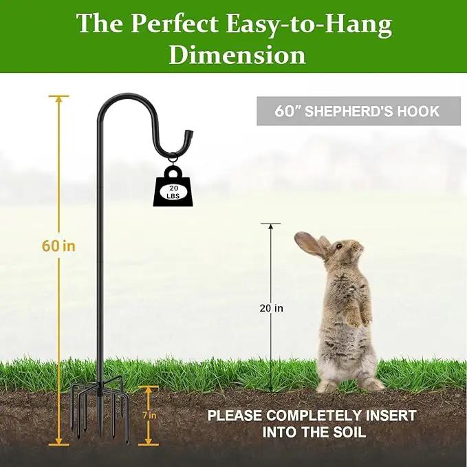 60" Shepherds Hooks for Outdoor, Heavy Duty Bird Feeder Pole for Hanging Lantern, Hummingbird Feeder, 7 Prongs Base Shepherds Hook for Bird Feeders Outside,1 Pack, Black by GreenHaven Gardens
