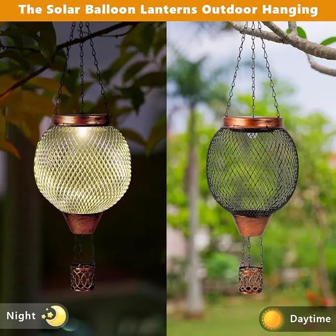 Starsoul 2 PC Cage Hot Air Balloon Solar Lantern with Flame Glass Outdoor Hanging Hot Air Balloon Solar Light Lamp Waterproof Garden Patio Yard Party Decorations by GreenHaven Gardens