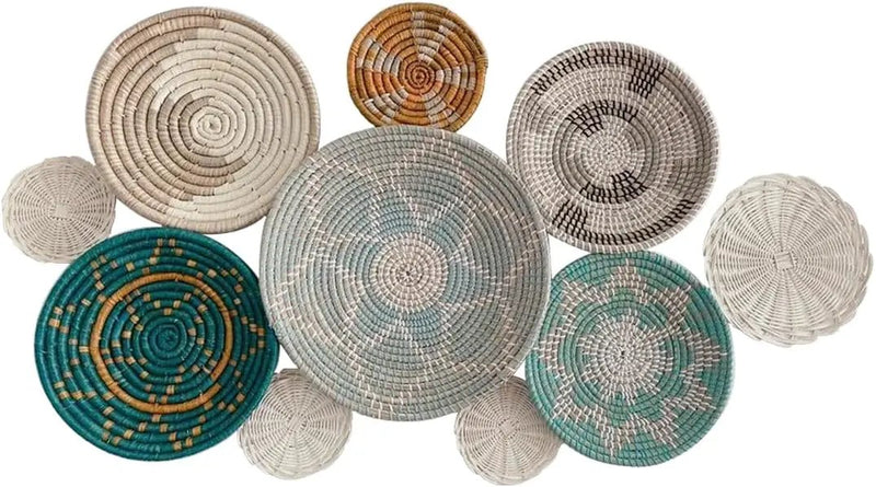 Wicker Basket Wall Decor – Boho Baskets For Wall Decoration with Loop Attached, Handwoven Wall Plates, Natural Woven Wall Art for Living Room Bedroom, Decorative Seagrass Wall Hanging Set of 10 by GreenHaven Gardens