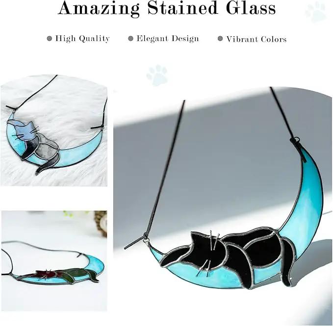 HDCRYSTALGIFTS Black Cat Decor Suncatcher Stained Glass Window Hanging,Handcrafted Kitty Decor Funny for Cat Lovers,Home Decoration for Window Patio Office Living Room Wall by GreenHaven Gardens