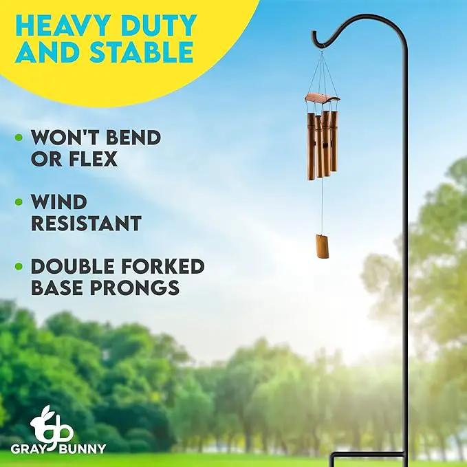 Gray Bunny 65" Shepherds Hooks for Outdoor 1 Pack, Thick Bird Feeder Pole, Hanging Plant Stand, Shepherds Hook for Bird Feeder, Non-Hollow, Non-Adjustable, Extra Long Base Prongs by GreenHaven Gardens