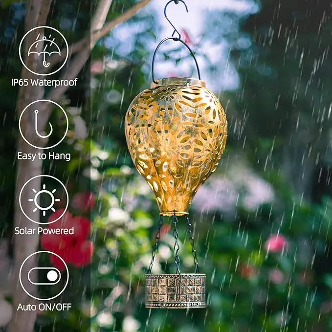 Solar Hot Air Balloon Lantern, Hanging Outdoor Waterproof Yellow LED Lantern by GreenHaven Gardens