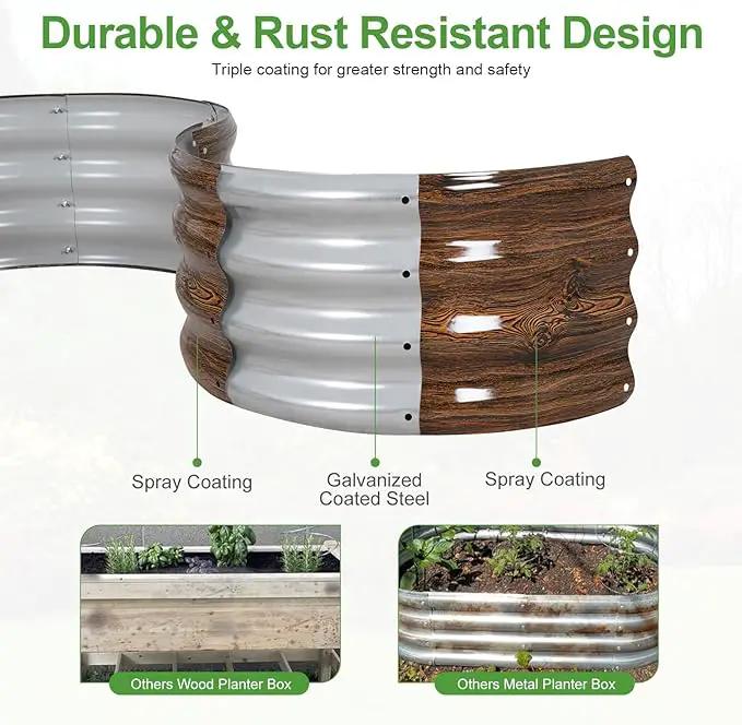 Galvanized Raised Garden Bed- 2Pcs 2x2x1FT Metal Planter Boxes Outdoor | Round Steel Raised Bed Kit & Fire Pit Ring for Gardening with Protective Tape, Gloves for Vegetables (Wood Grain) by GreenHaven Gardens