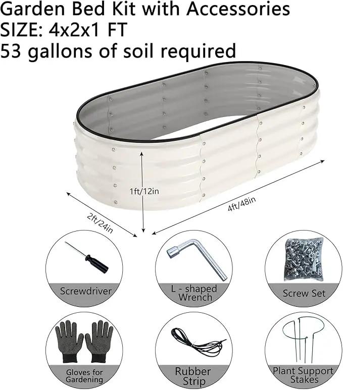 Galvanized Metal Planter Raised Garden Bed Kit for Gardening Outdoor，4x2x1ft Planter Grow Garden Box Raised Flower Bed，Long Vegetable Clearance Herb Raised Garden Beds for Gardening White by GreenHaven Gardens