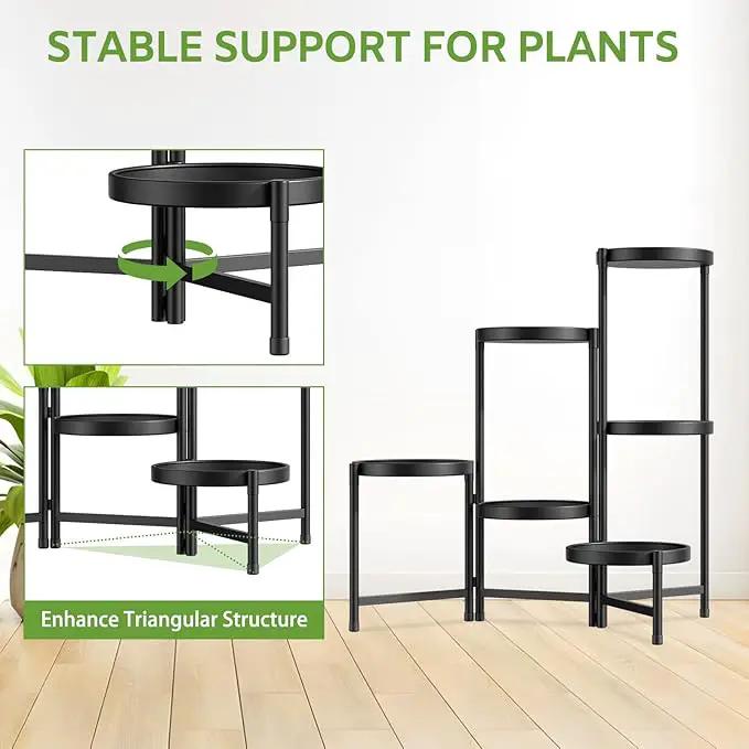 iDavosic.ly 6 Tier Large Plant Stand Indoor with 10 Inch Wide Tray, Tiered Corner Metal Outdoor Flower Display Holder Shelf, Folding Tall Rack for Patio Porch Living Room, Modern Black by GreenHaven Gardens