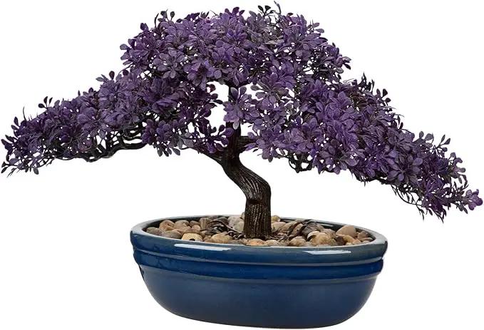 Artificial Bonsai Tree Juniper Faux Plants Indoor Fake Plants Decor with Blue Ceramic Pots for Home Table Office Desk Bathroom Shelf Bedroom Living Room Farmhouse Decorations by GreenHaven Gardens