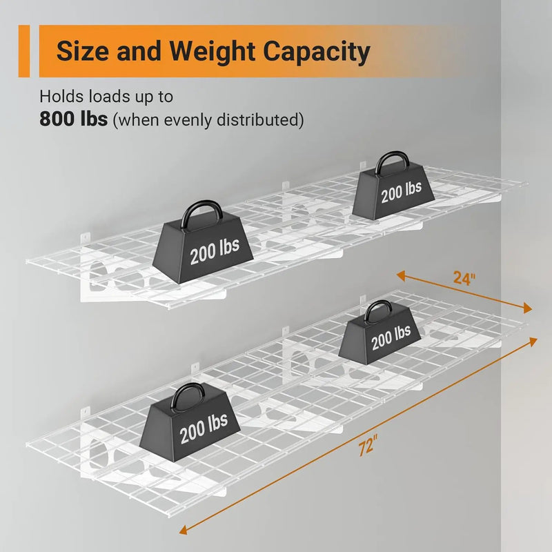 2x6 ft Garage Shelving, 2-Pack Wall-Mounted Shelves for Garage, Kitchen, Pantry Storage, 800 lbs Total Load Capacity Storage Wall Shelving, White by GreenHaven Gardens