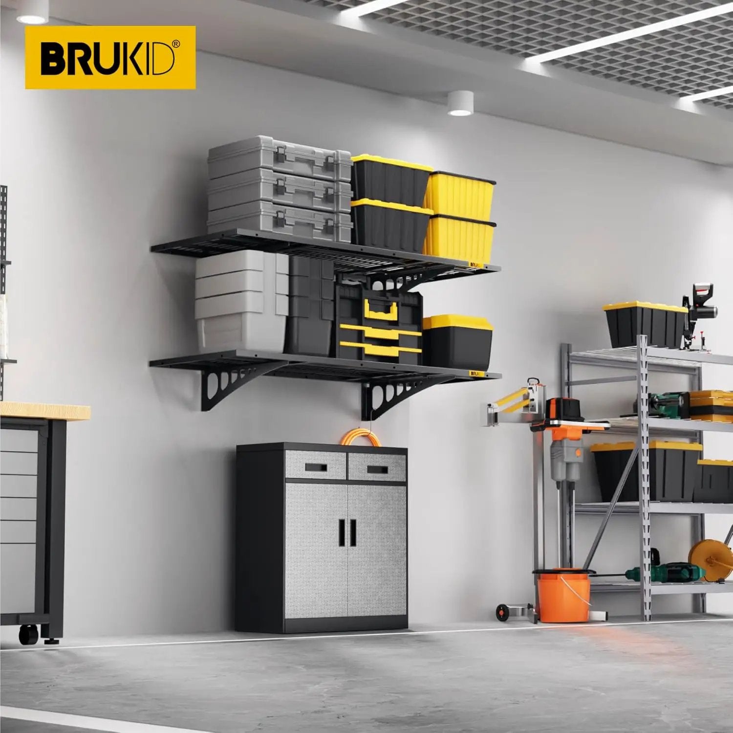1.64x4ft Adjustable Rail Wall Garage Storage Shelf, for Tool Room, Storage Room, Store Supermarket Wall Storage Shelving Rack (2 Pack-Black) by GreenHaven Gardens