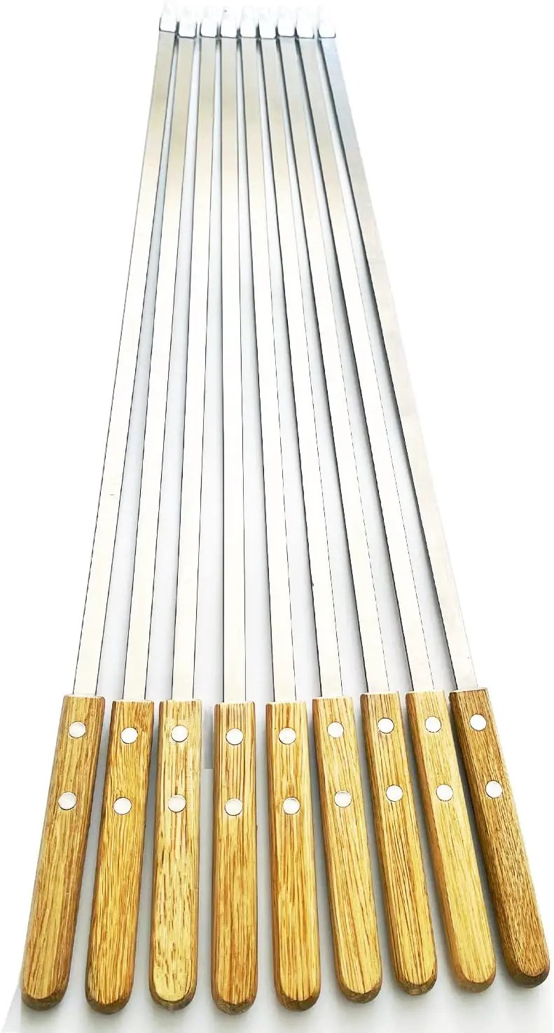 23.5 Inch Extra Long Large Kabob Skewers,12pcs Flat Wide Stainless Steel BBQ Skewer,Reusable Barbecue Stick for Grilling,Metal Heavy Duty Thick Kebab with Wooden Handle with Bag. by GreenHaven Gardens