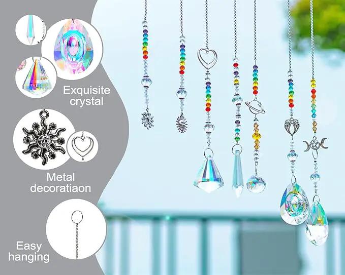 Suncatcher Crystal Prisms Hang Pendants Garden Window Sun Catcher Rainbow Chandelier Beads Chain Ornament, Pack of 7 by GreenHaven Gardens
