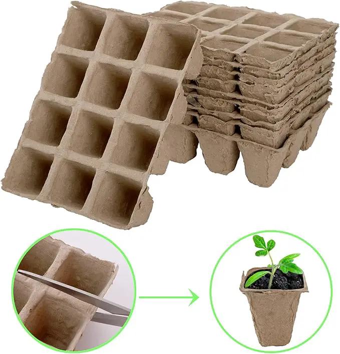 Jucoan 40 Pack Peat Pots Seed Starter Trays, 480 Cells Germination Seedling Pots, Organic Biodegradable Plant Germination Tray with 40 Plant Labels for Vegetable Flower, Herbs, Indoor Outdoor Garden by GreenHaven Gardens