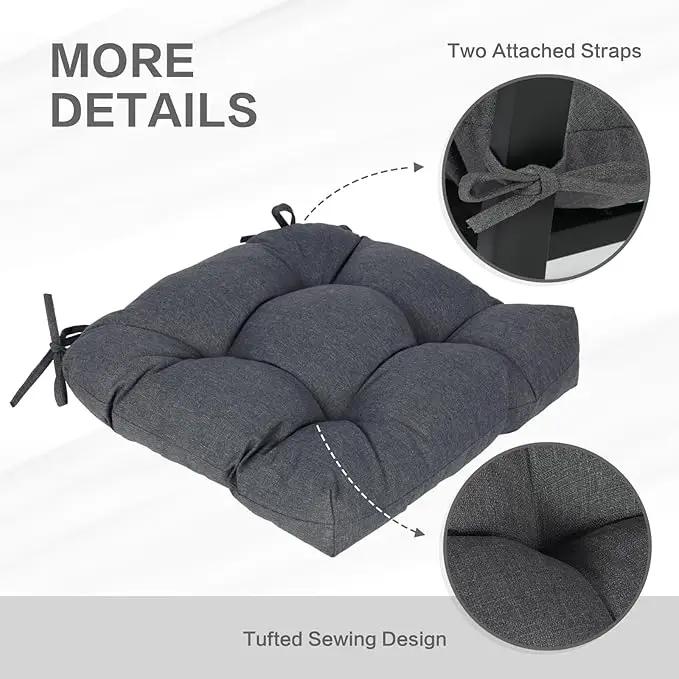 Aoodor 19" x 19" x 5" Tufted Outdoor Chair Cushions, Water Resistant & Fade Resistant Polyester Dining Chair Pads with 2 Straps for Patio Furniture, Set of 2 by GreenHaven Gardens