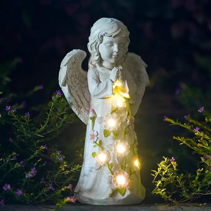 Nacome Solar Garden Outdoor Statues Angel with Succulent and 7 LED Lights – Lawn Decor for Patio, Balcony, Yard Ornament - Unique Housewarming Gifts by GreenHaven Gardens