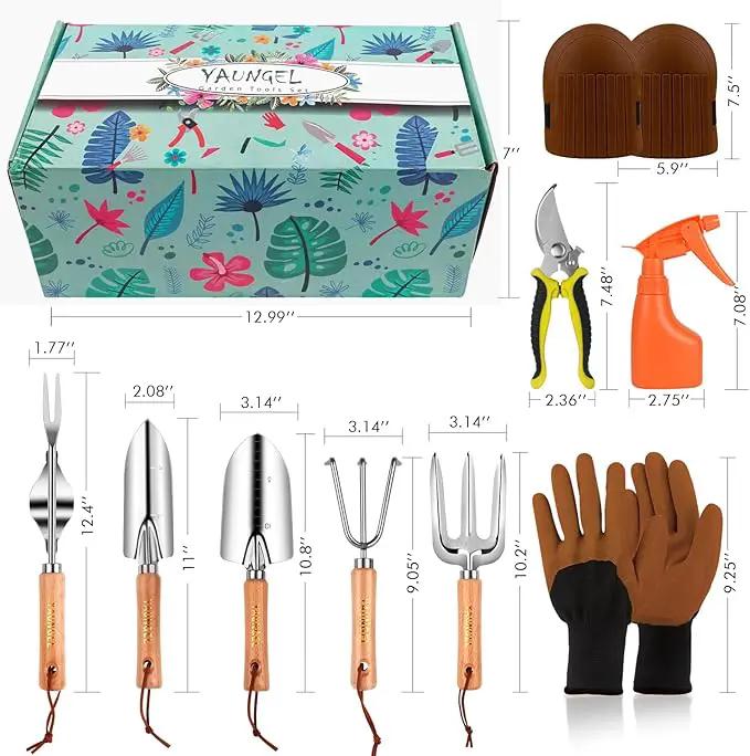 Gardening Tools - YAUNGEL 10 Pcs Garden Tool Set, Heavy Duty Stainless Steel Gardening Supplies Hand Tools with Wooden Handle, Storage Tote Bag, Ideal Gardening Gifts for Women and Men, Pink by GreenHaven Gardens