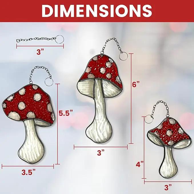 SENSORY4U Fly Agaric Hand-Painted Mushroom Stained Glass Suncatcher 3-Pack - Moon and Toadstool Window Hanging Ornaments - Nature-Inspired Home Décor for Plant and Mushroom Lovers by GreenHaven Gardens
