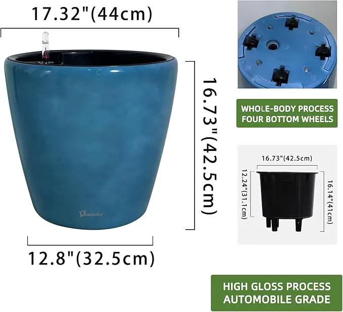 Dexceder 18x17 Self Watering Planter with Wheels Indoor Outdoor, Inner Pot Design, Thickened Large Floor Standing Flower Plant Pot with Water Level Indicator (Peacock Blue Gradient) by GreenHaven Gardens