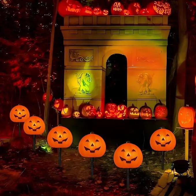 4 Pack Halloween Pumpkin Pathway Lights - 7Ft Outdoor Decorative String Lights with 4 Jack-O-Lantern Stake Lights for Halloween Yard, Garden, Walkway, Party and Lawn Decorations, Waterproof by GreenHaven Gardens