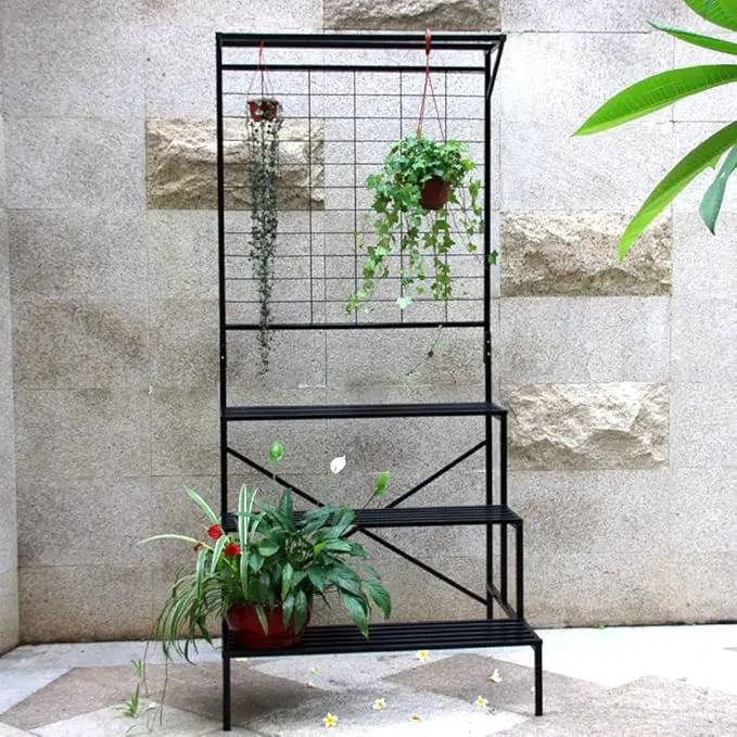 Zhongma 3 Tier Large Heavy Duty Plant Stand with Hanging Plant pot shelf, 35.43 x 33.27 x 78.74, Tall multi layer Plant Holder for Home, Garden, Each Tier: 35.43 L x 10.5W, Easy to Hold Large Plant by GreenHaven Gardens