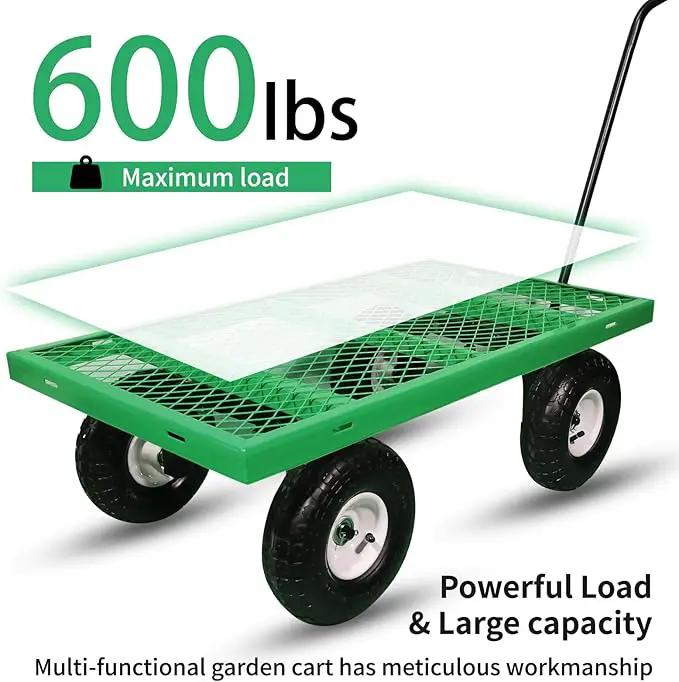 AAIN 600 lbs Metal Garden Cart,Heavy Duty Garden Wagon with Removable Steel Mesh Sides, Utility Yard Cart with 180° Rotating Handle and 10-inch Wheels—Perfect for Gardens, Farms, and Yards, Green by GreenHaven Gardens