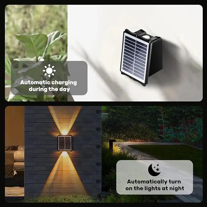2LED Solar Wall Lights, Up and Down Lighting Solar Outdoor Light Waterproof IP65, 6500K/3000K Solar Fence Light Solar Powered Light for Yard Garden Garage Christmas Decorations (4 Pack) by GreenHaven Gardens