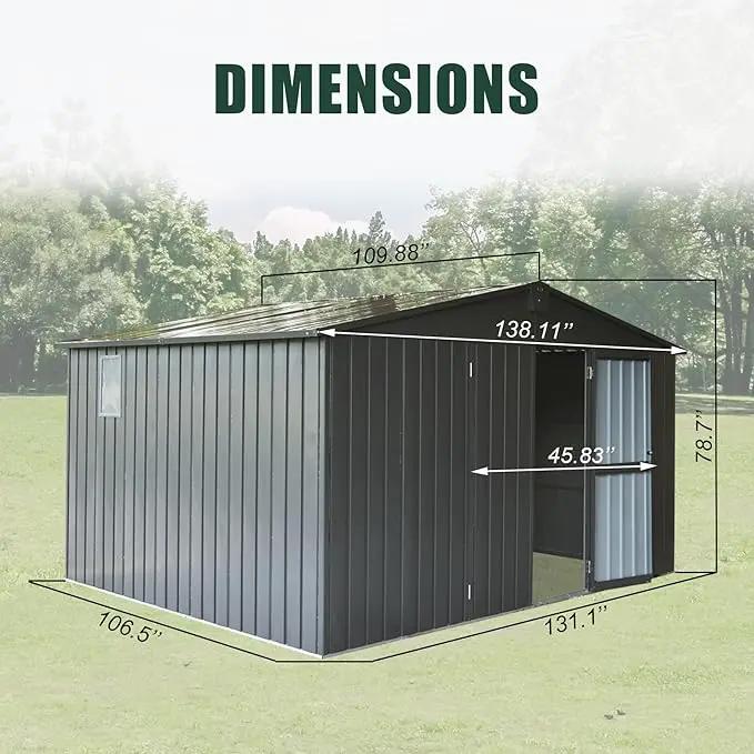Domi Outdoor Storage Shed 11' x 9', Metal Steel Utility Tool Shed Storage House with Double Lockable Doors & Air Vents for Backyard Patio Garden Lawn Dark Grey by GreenHaven Gardens